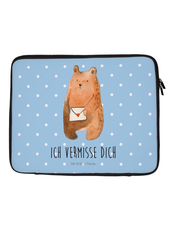 Laptop Tasche Bär Vermissen mit Spruch in Blau Pastell
