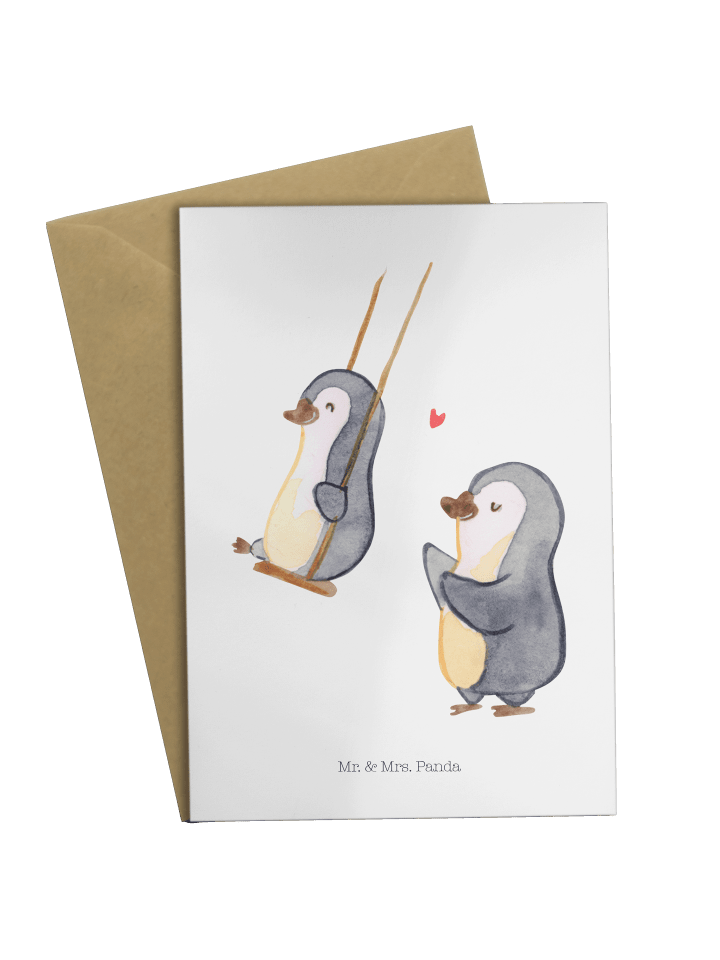 Grußkarte Pinguin Oma schaukeln ohne Spruch in Weiß