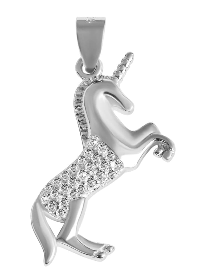 Damen Anhänger – Einhorn Anhänger aus 925 Silber mit Zirkonia in silber