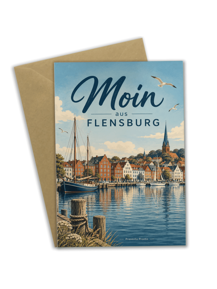 Grußkarte Flensburg maritim Design mit Spruch in Weiß