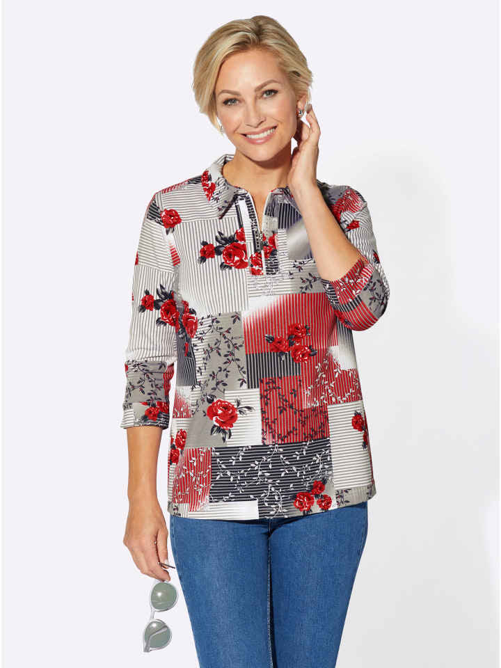 Shirt in erdbeere-steingrau-bedruckt