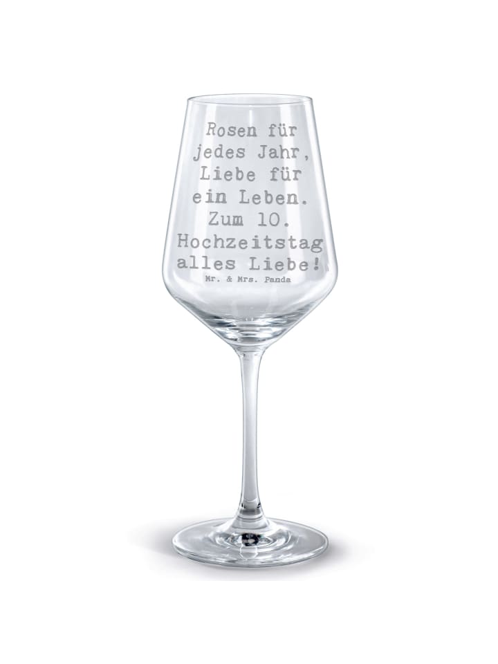 Graviertes Weinglas Spruch 10. Hochzeitstag Ros... in Transparent