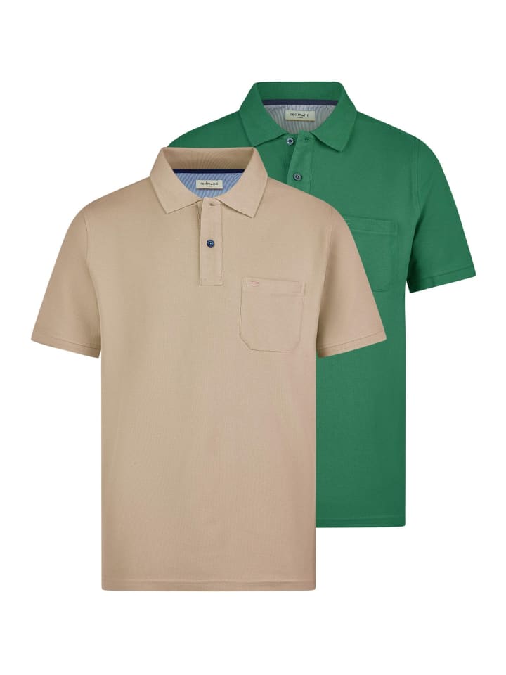 Poloshirt Basic in Beige / grün