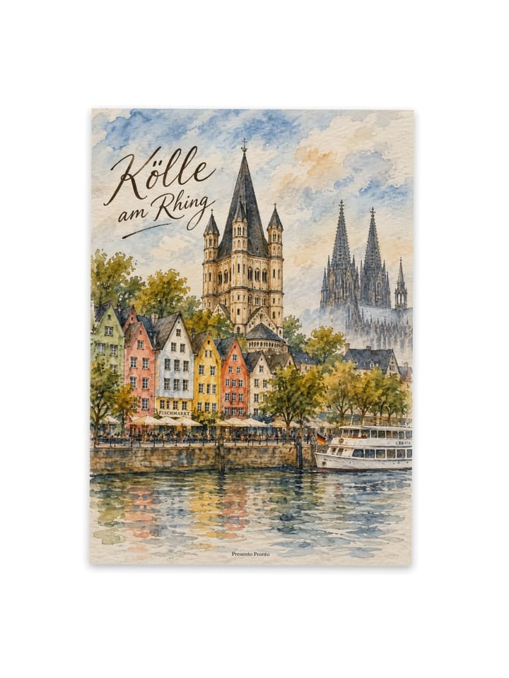 Postkarte Kölner Altstadt Aquarell Design mit S... in Weiß
