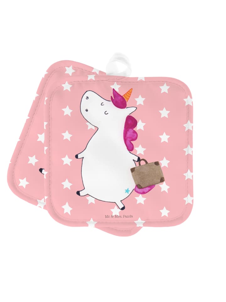 Topflappen Einhorn Koffer ohne Spruch in Rot Pastell