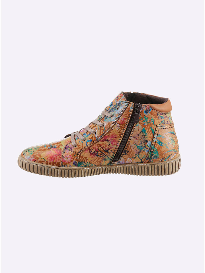 Stiefelette in cognac-bedruckt