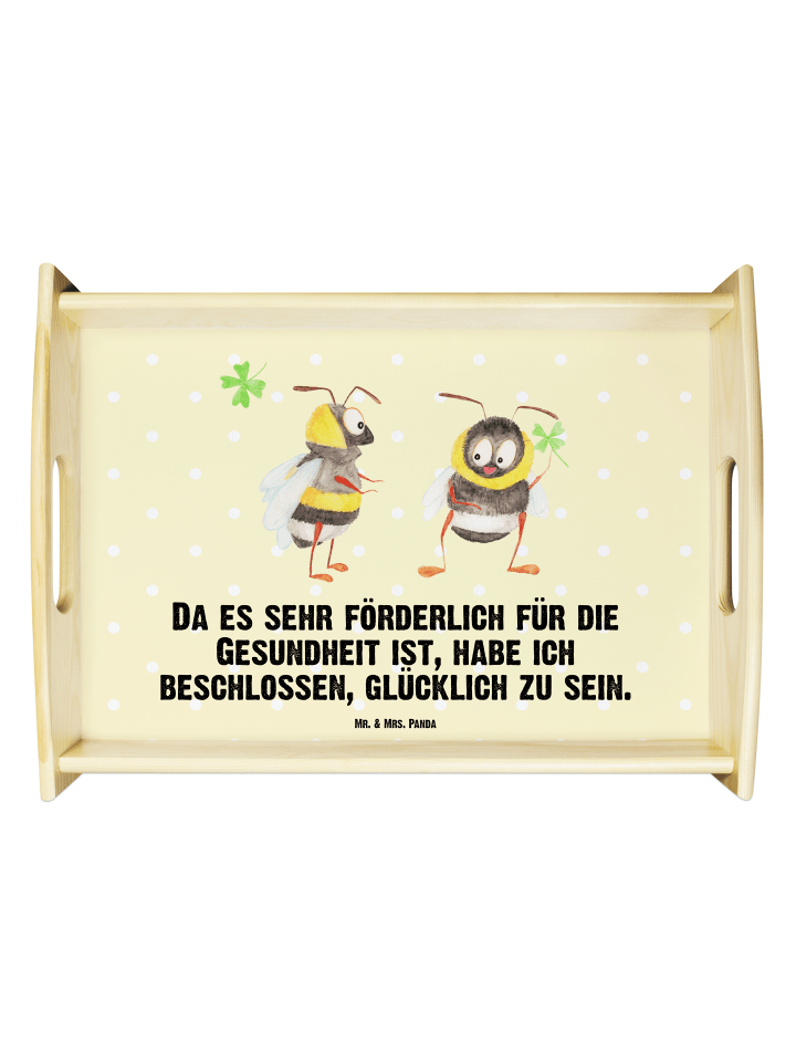 Servierbrett Hummeln Kleeblatt mit Spruch in Gelb Pastell