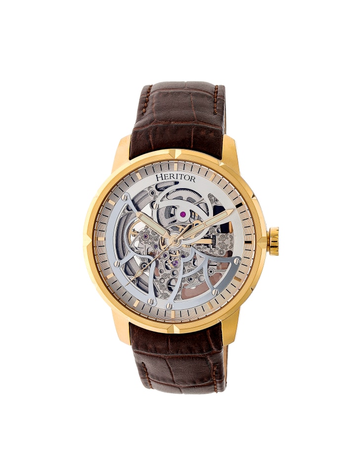 Ryder Skelett-Uhr mit Lederarmband in Brown/Gold