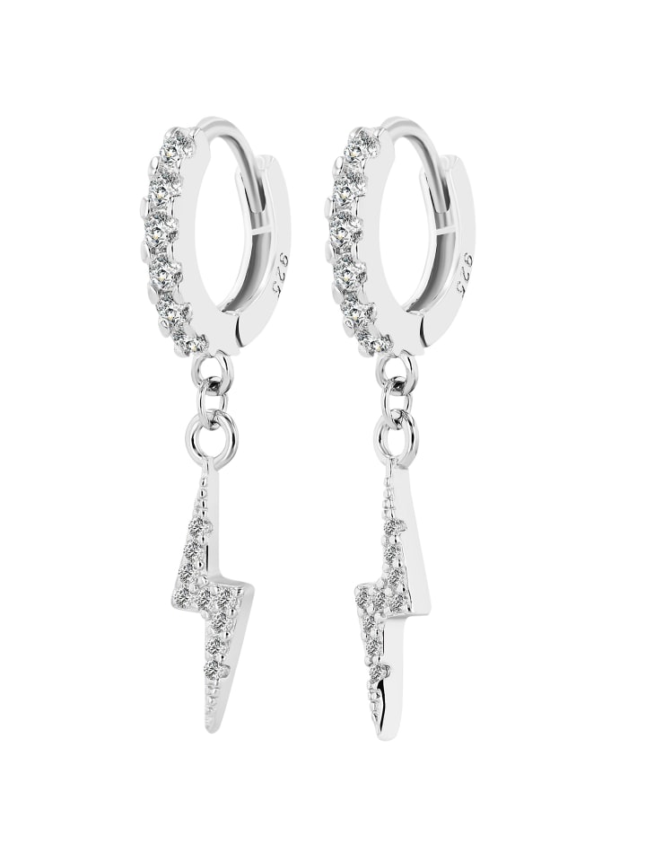 Damen Creolen Blitz aus 925 Silber mit Zirkonia in silber