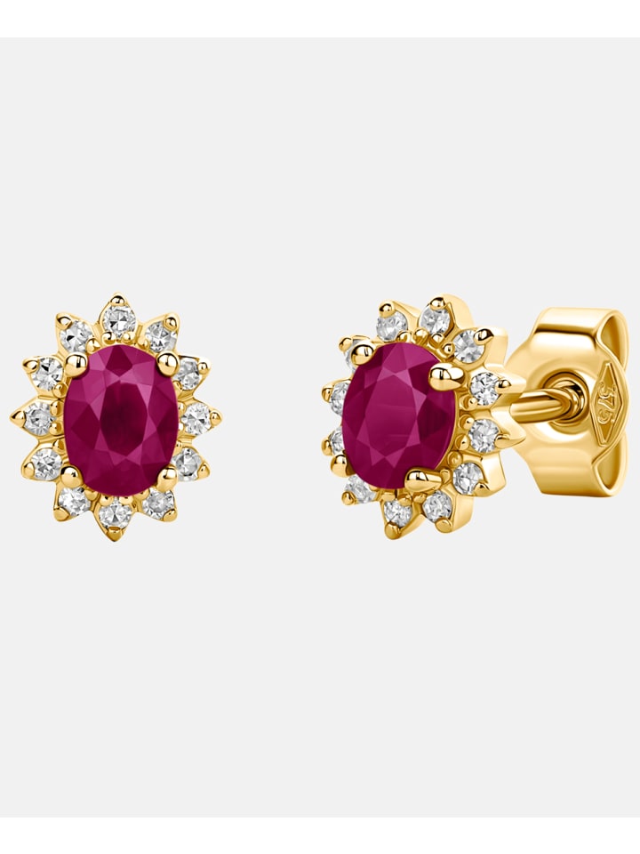Ohrringe aus 375 Gelbgold mit 0.46 Karat Diamant mit Rubin