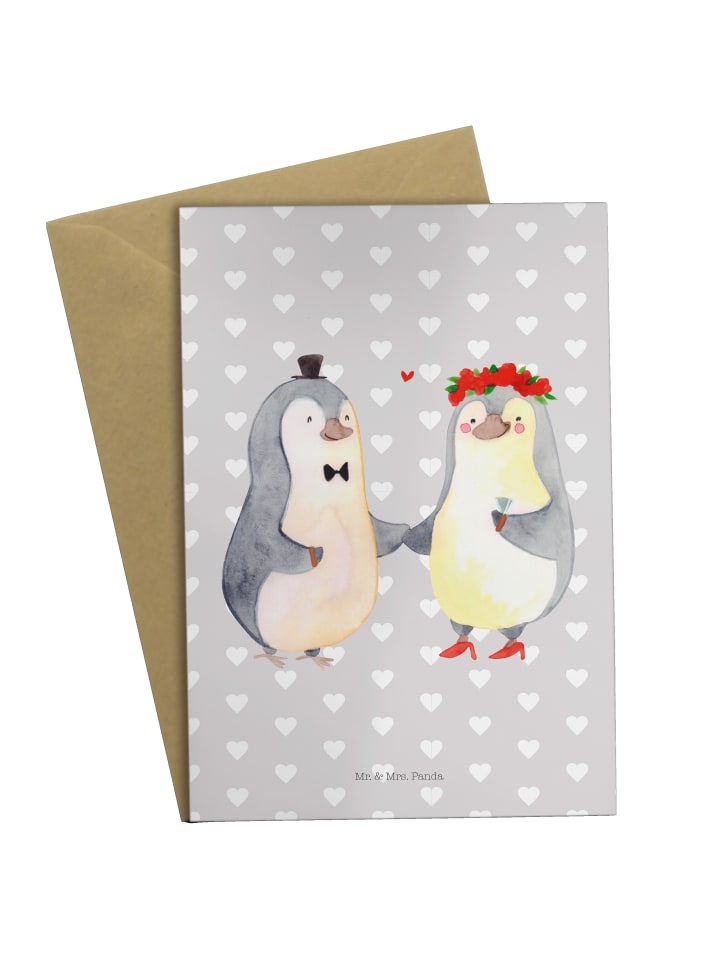 Grußkarte Pinguin Heirat ohne Spruch in Grau Pastell