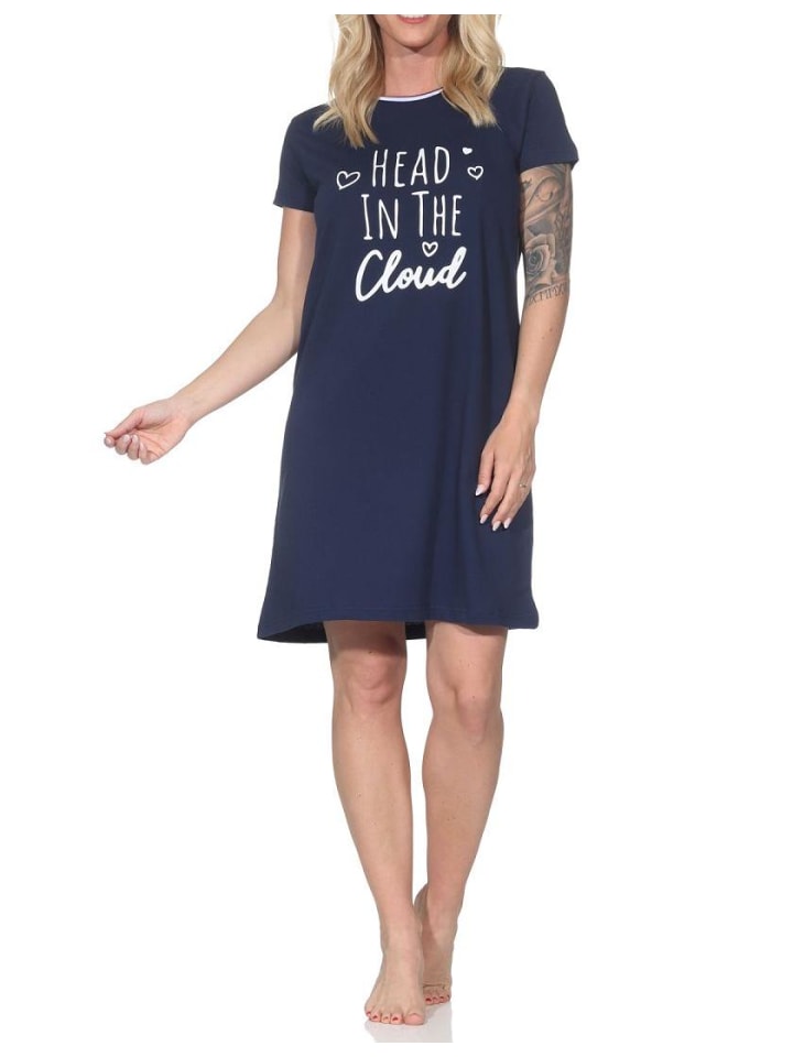 Nachthemd kurzarm Frontprint 126 10 802 in navy