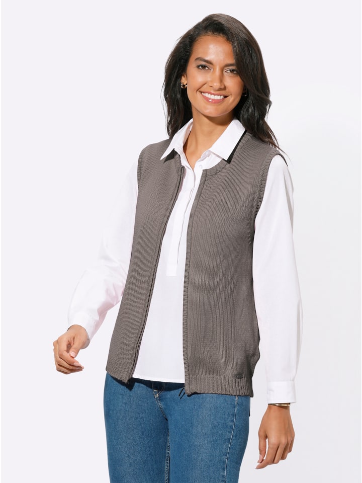 Strickweste in taupe-meliert