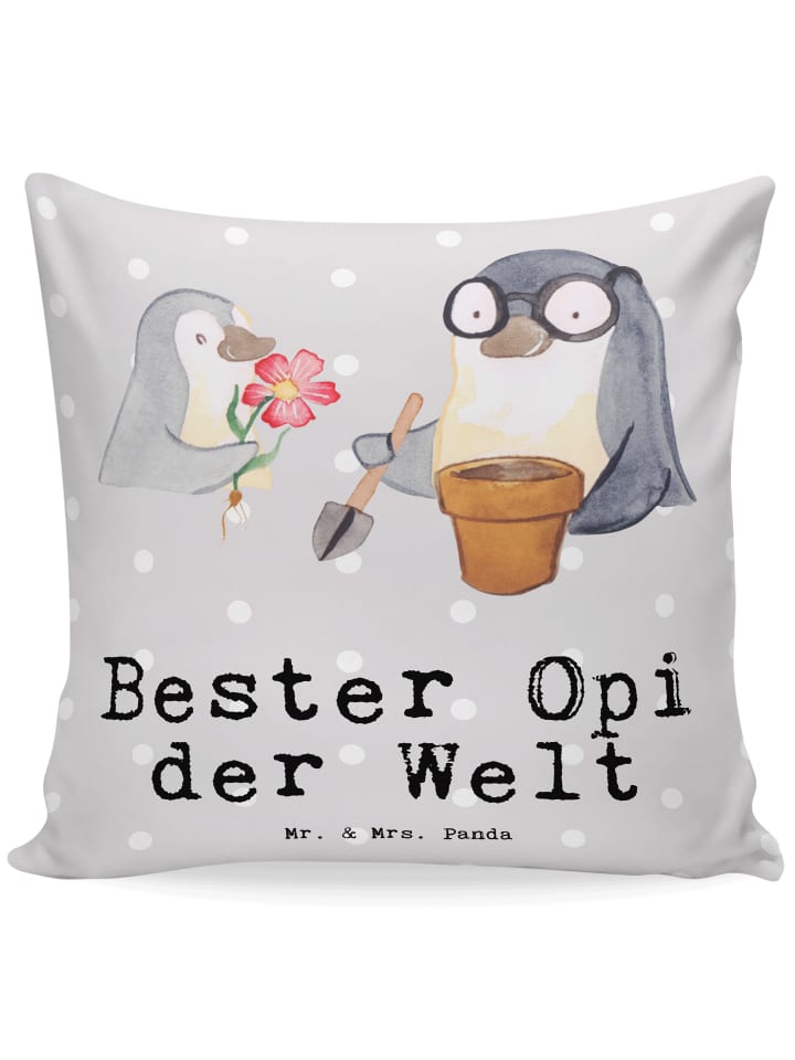 Dekokissen Pinguin Bester Opi der Welt mit Spruch in Grau Pastell
