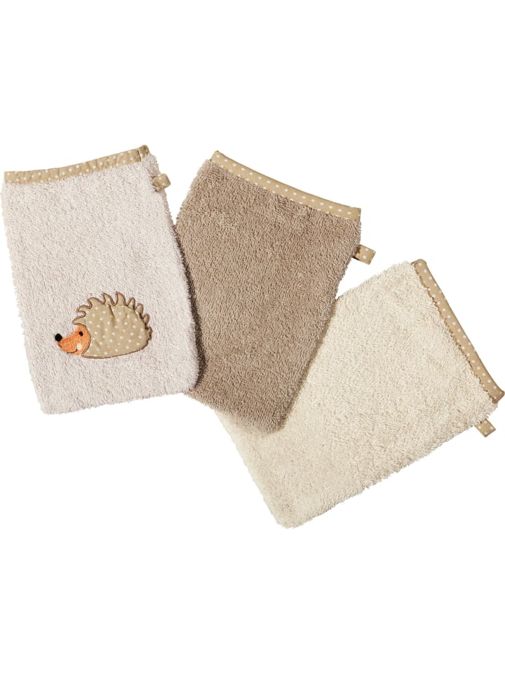Frottier Kinder-Waschhandschuh 3er-Pack in natur