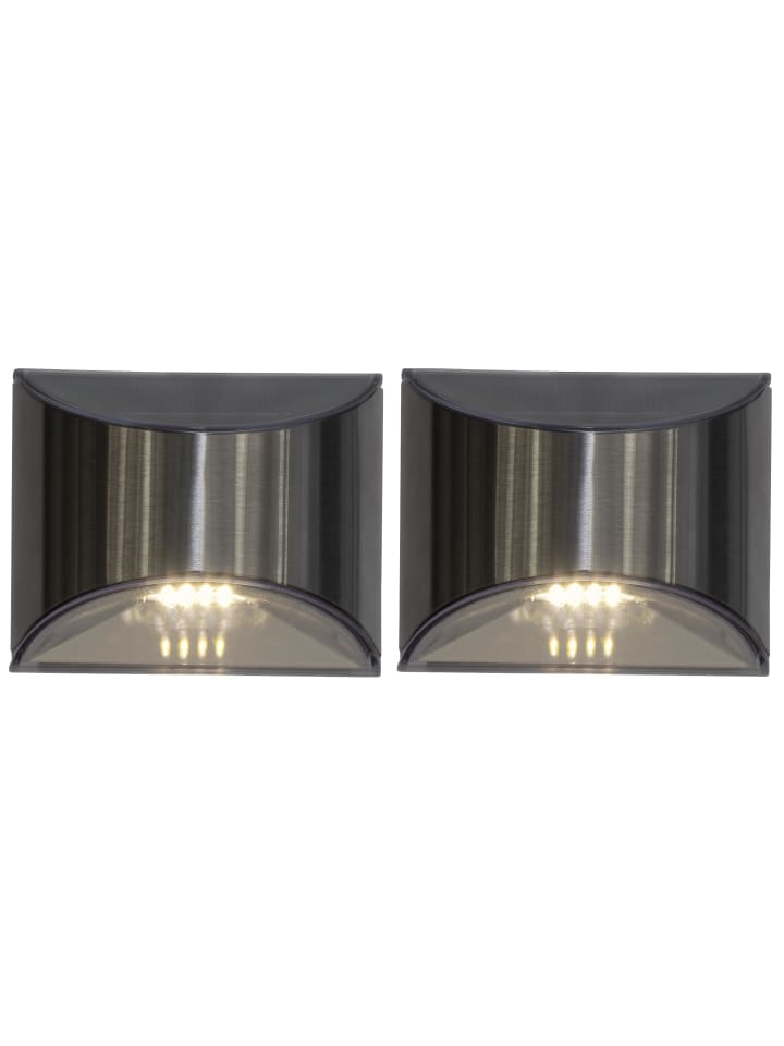 Solar-Wandleuchten ,Wally', 2er-Set, LED, Metall, silber, H 8cm, B 10c