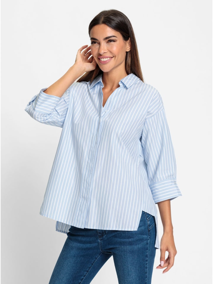 Hemdbluse in weiß-hellblau-gestreift