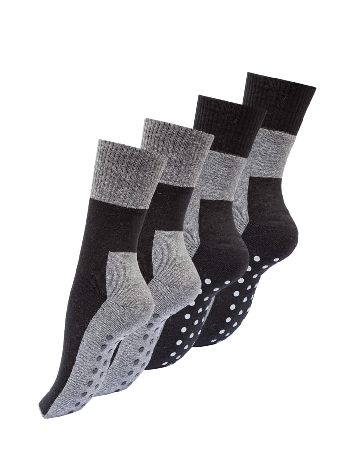 ABS Socken 4 Paar Stoppersocken in Schwarz/Grau