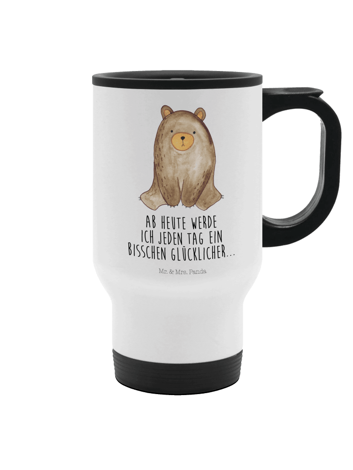 Thermosbecher Bär sitzend mit Spruch in Weiß