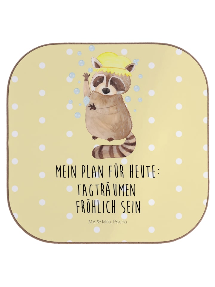 Tischuntersetzer Waschbär mit Spruch in Gelb Pastell