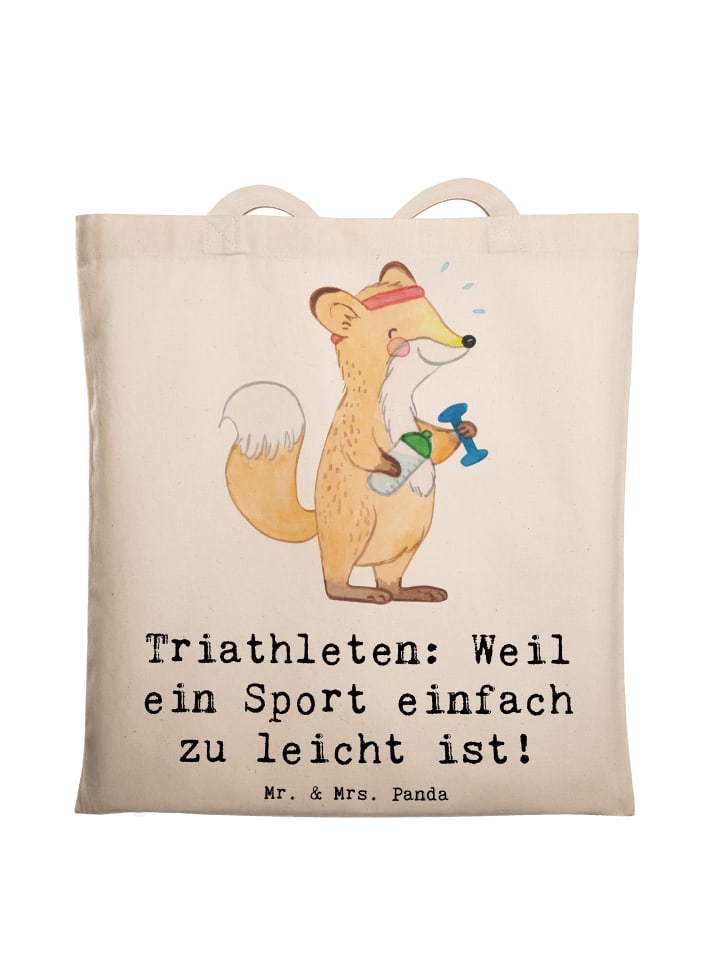 Schultertasche Triathlon Helden mit Spruch in Creme