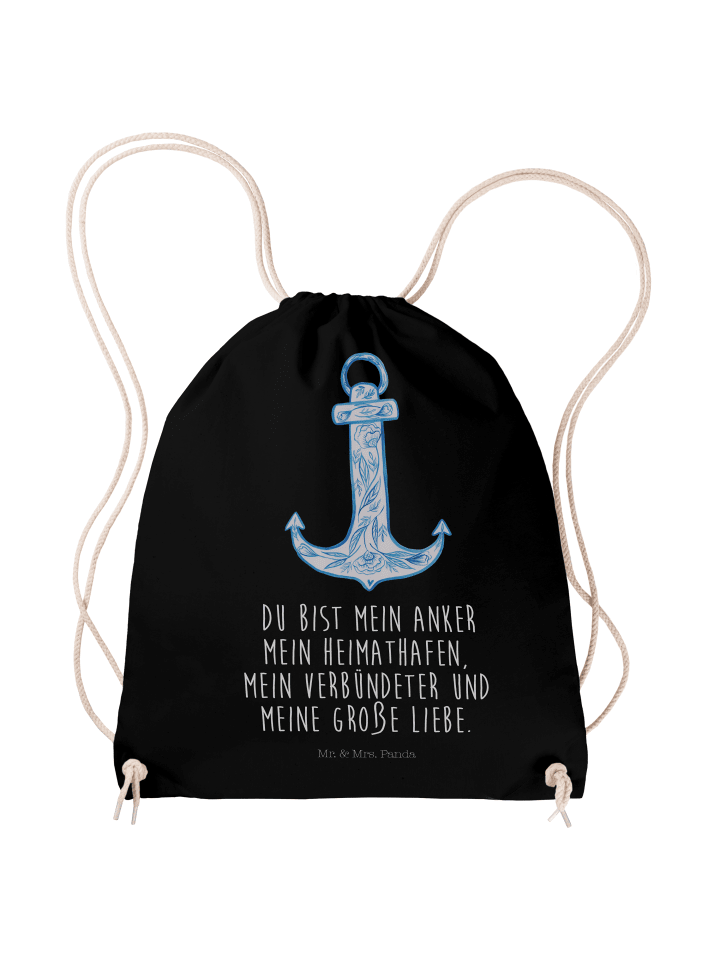 Jutebeutel Anker Blau mit Spruch in Schwarz