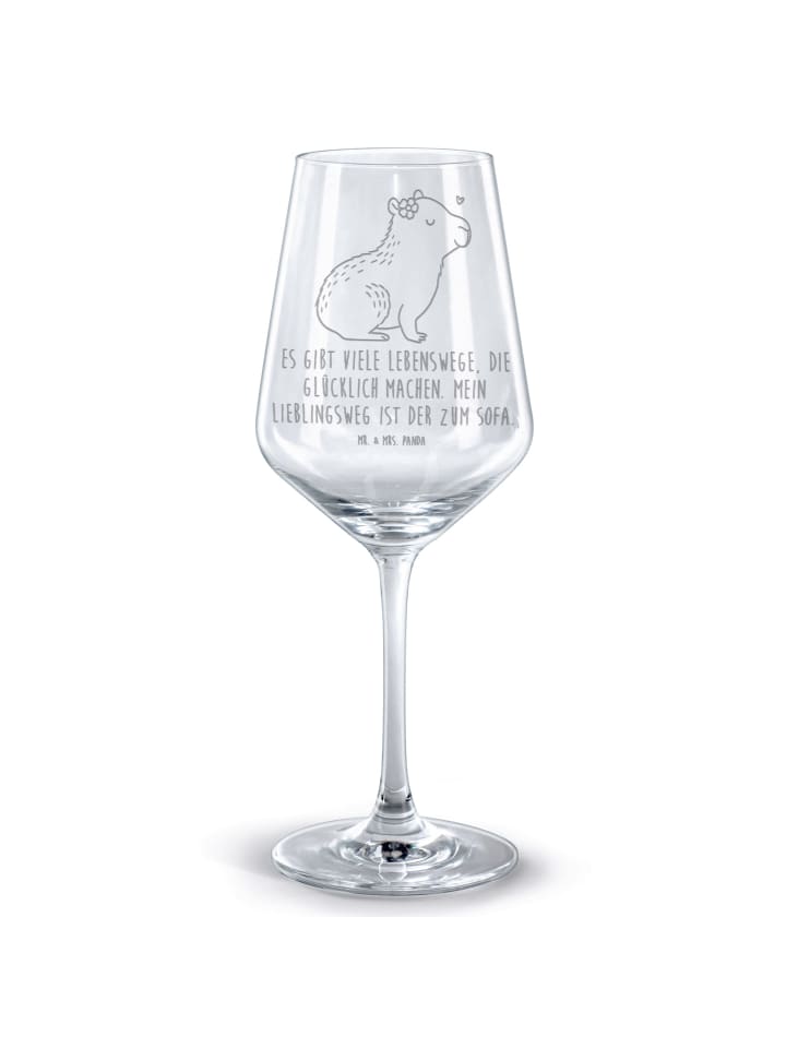 Weinglas Capybara Blume mit Spruch in Transparent
