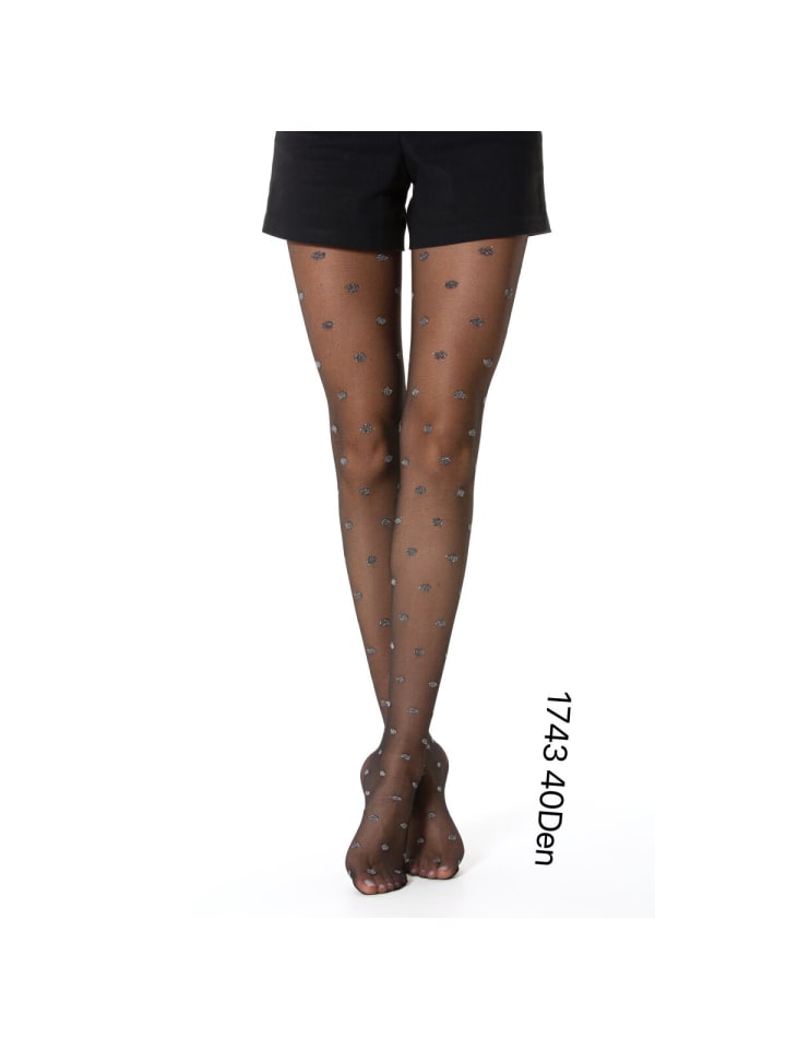 Damen Strumpfhose 40 Den durchsichtig mit Muster Baumwollzwickel in Schwarz