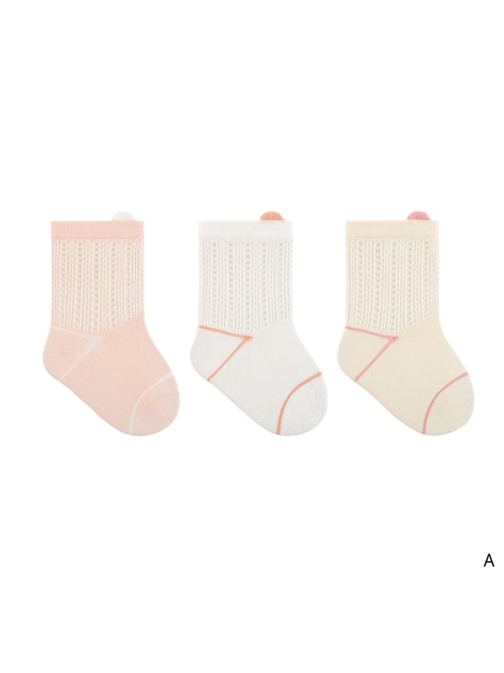 3er-Set Baby-Sommersocken mit kleinen Öhrchen in Rosa/Weiß