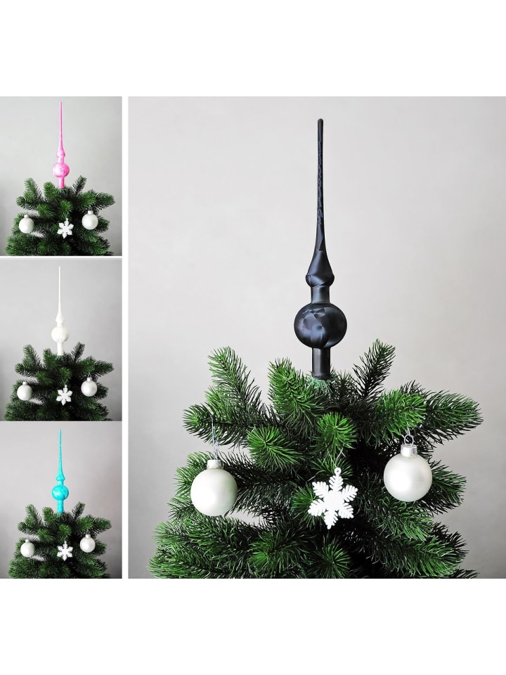 Christbaumspitze Eislack 28cm Glas Matt Emaille in Schwarz Eislack