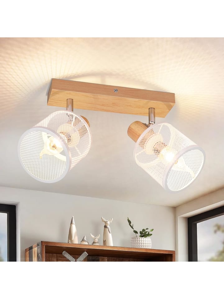 Deckenleuchte in weiß 2-flammige E14 Holz Modern Küchelampe