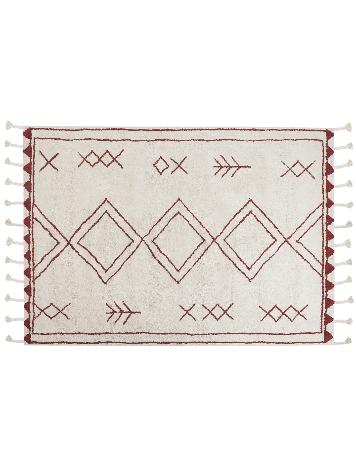 Kurzflor KENITRA in Weiß/Rot - (W) 160 x (H) 2 x (L) 230 cm