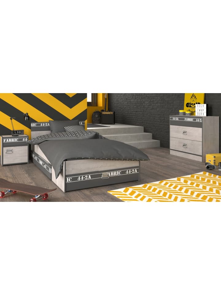 Kinderzimmer Set 3-tlg mit Stauraumbett 90x200 Kommode und Nachttisch