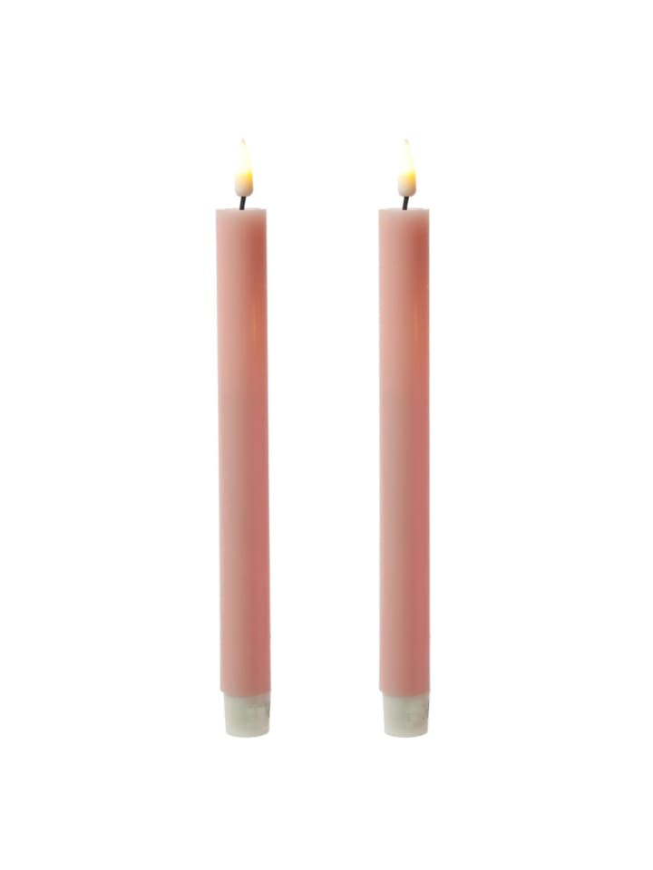 2x LED Stabkerzen Mia Tafelkerzen Echtwachs H: 24cm in rosa