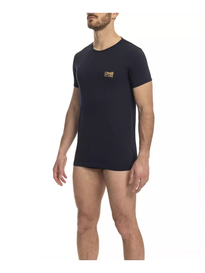 Schwarz Blau Baumwolle Herren T-Shirt