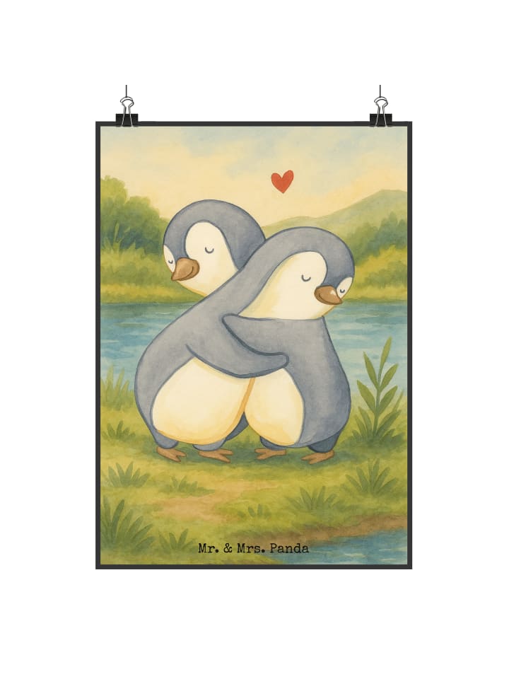 Poster Pinguine Kuscheln Design ohne Spruch in Weiß