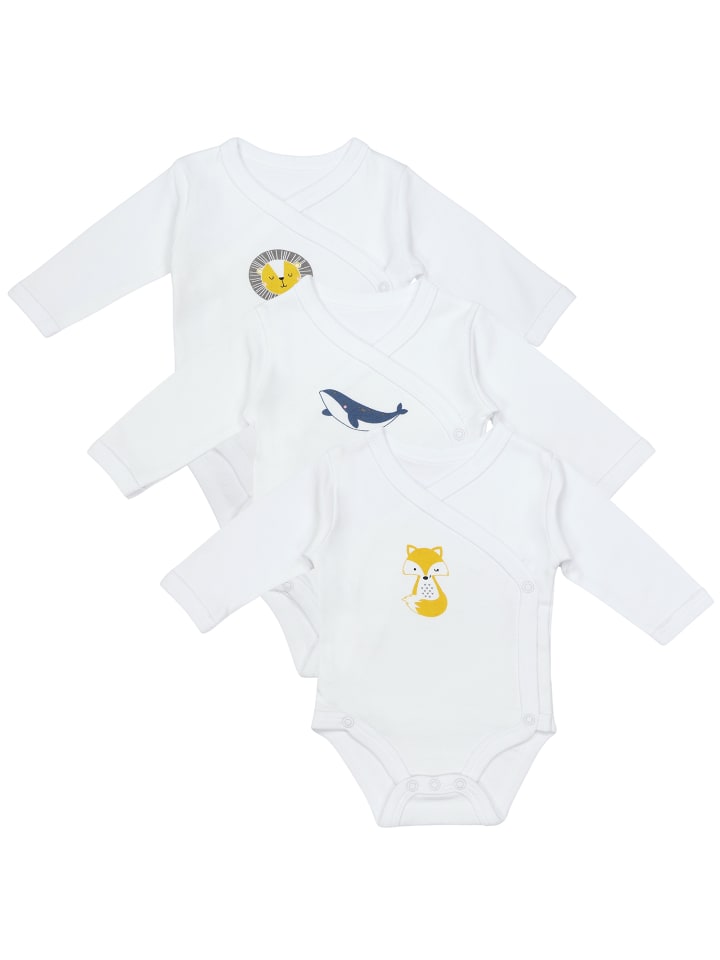 Bio Baby-Wickelbodys langarm 3er-Pack in Weiß