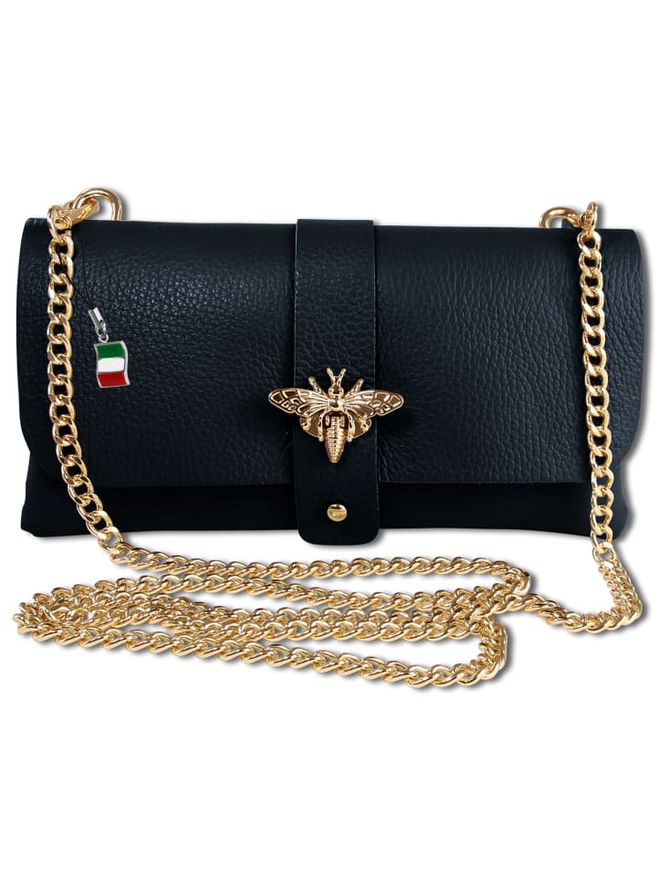 Florence Schultertasche, Clutch Leder dunkelblau ca. 23cm