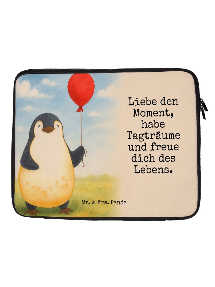 Laptoptasche Pinguin Luftballon Design mit Spruch in Weiß