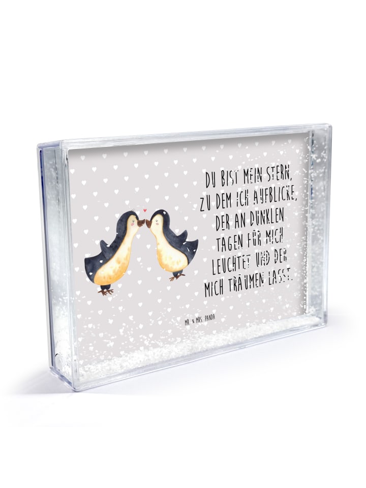 Bilderrahmen Pinguin Liebe mit Spruch in Grau Pastell