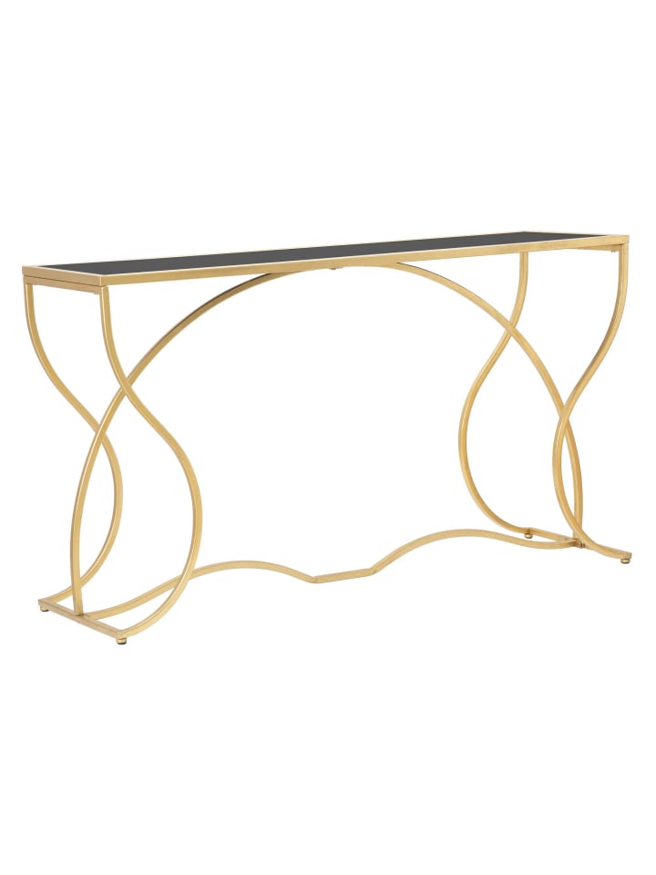 Konsolentisch aus goldfarbenem Metall mit schwarzer Glasplatte, 130 x 40 x 75 cm
