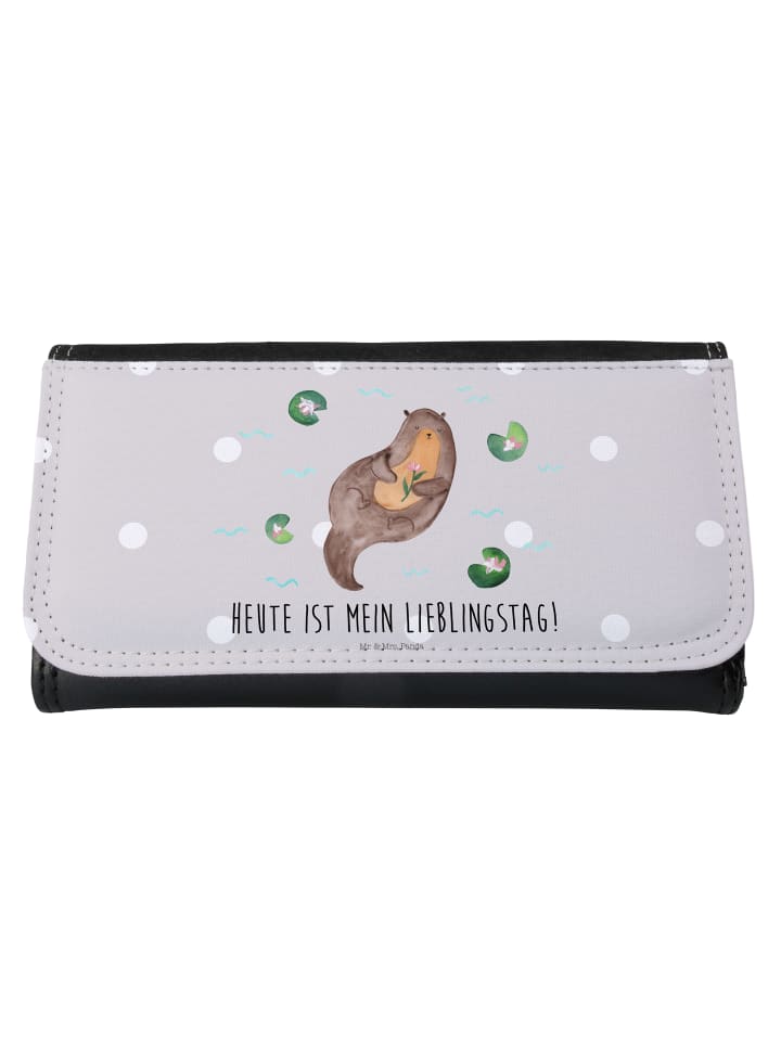 Portemonnaie Otter Seerose mit Spruch in Grau Pastell