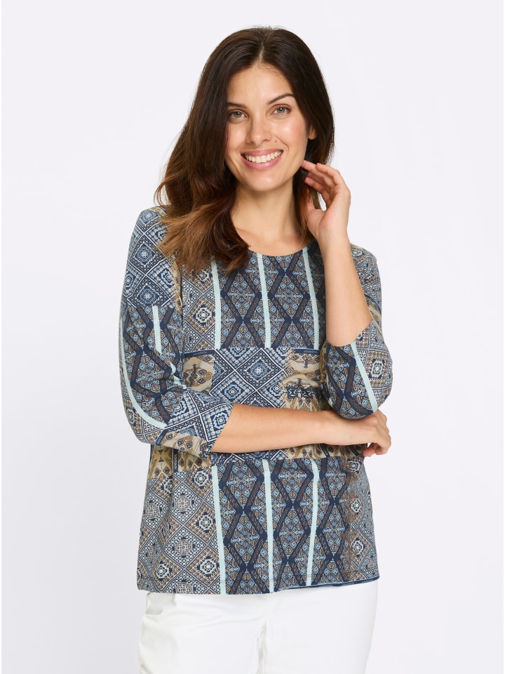 3/4-Arm-Shirt in marine-camel-bedruckt