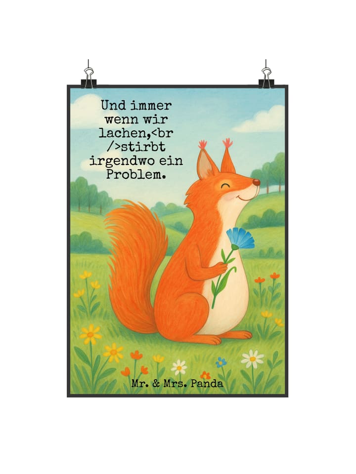 Poster Eichhörnchen Blume Design mit Spruch in Weiß