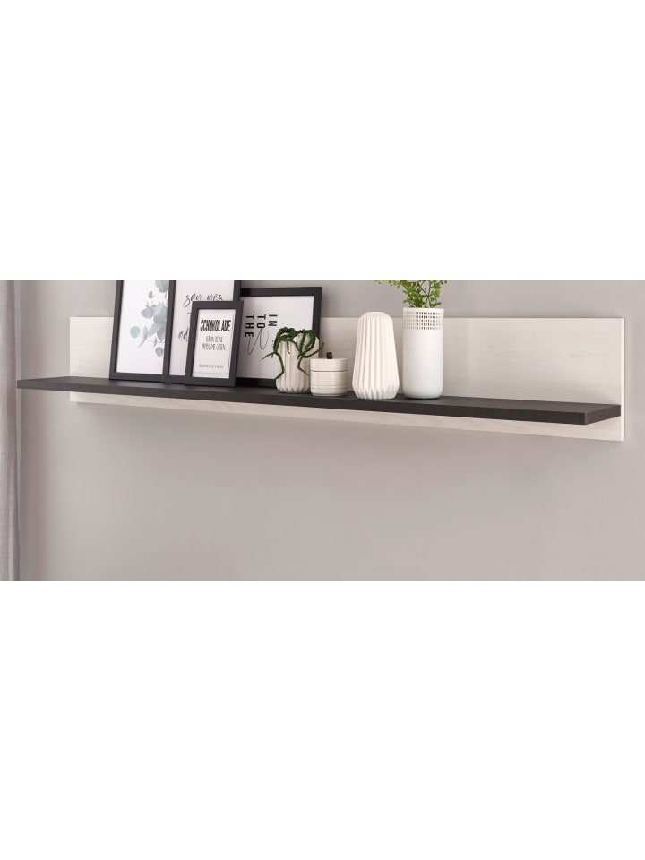 Wandboard weiß Pinie, anthrazit, Landhaus, Wandregal 160 cm Bücherregal