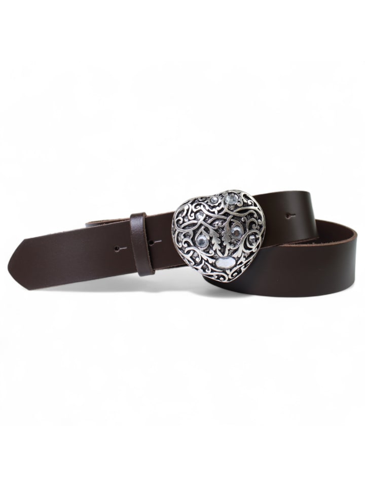 Damen Ledergürtel Strass in Braun