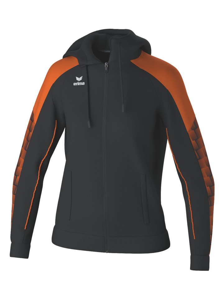 Damen Trainingsjacke Mit Kapuze in schwarz/orange