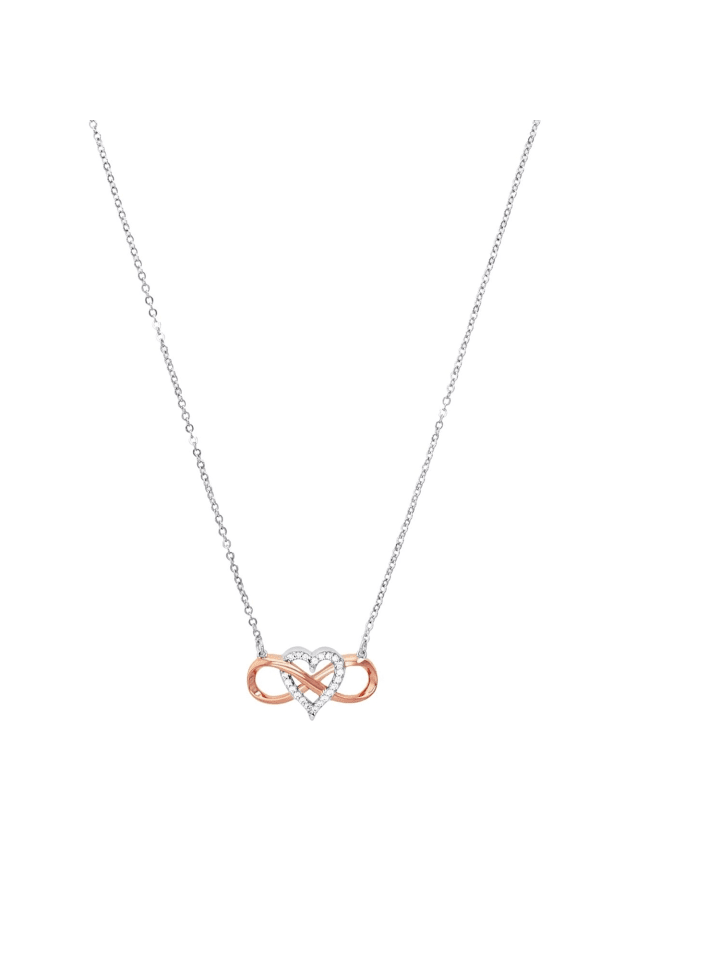 Kette mit Anhänger Silber 925, rhodiniert+rosévergoldet in Bicolor