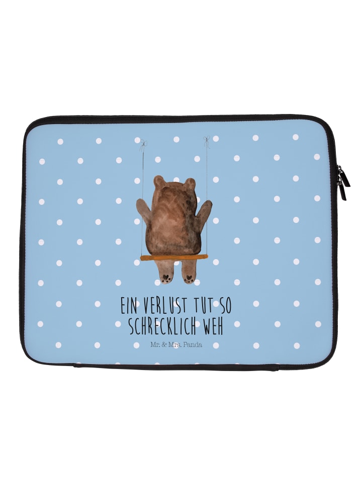 Laptoptasche Bär Schaukel mit Spruch in Blau Pastell