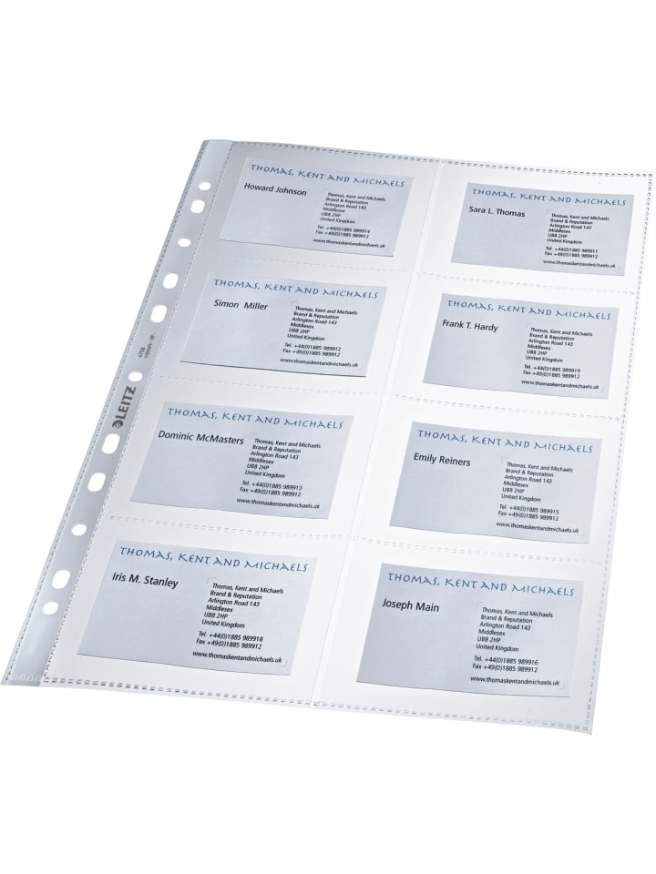 Visitenkartenhüllen A4 8 Fächer 90x57mm glasklar Packung mit 10 Stück